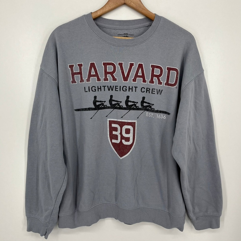 Harvard University Lightweight Crew Sweatshirt Grey National Champs Graphic L